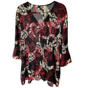 Catherines Bejeweled Crinkle Top Sz 3X Black Red